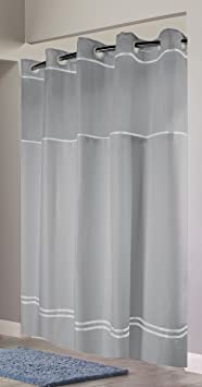 Arcs & Angles 3-in-1 Shower Curtain Set with PEVA Snap-In Liner and Window, 71x74 In, Grey/White, 6 Pack