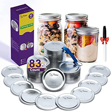 Canning Lids, 83-Count Thickened Mason Jar Lids, Wide Mouth for Ball Kerr Jars, Split-Type Jar Lids Leak Proof Food Grade Material,100% Fit & Airtight