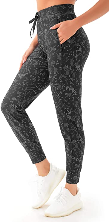 VOEONS Women's High Waisted Workout Joggers, Drawstring Athletic Running Pants with Zippered Pockets