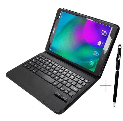 Samsung Galaxy tab E 9.6 Keyboard case, KuGi ® High quality Ultra-thin Detachable Bluetooth Keyboard Stand Portfolio Case / Cover  Free stylus for Samsung Galaxy tab E 9.6 tablet. (Black)