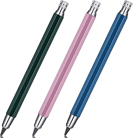 Outus 3 Pieces 5.6 mm Holder Mechanical Pencils Sketch up Automatic Mechanical Graphite Pencil for Draft Drawing, Shading, Crafting, Art Sketching, Wood Working (Pink, Green, Blue)