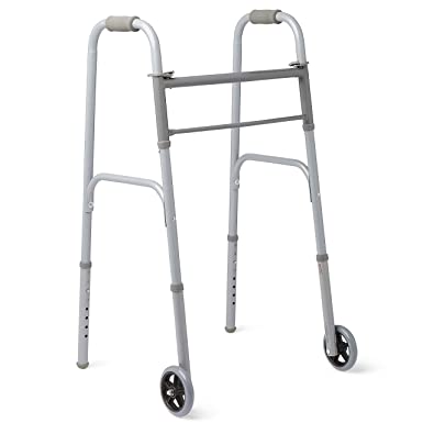 Medline - MDS86410W54BH Easy Care Two-Button Folding Walkers with 5" Wheels