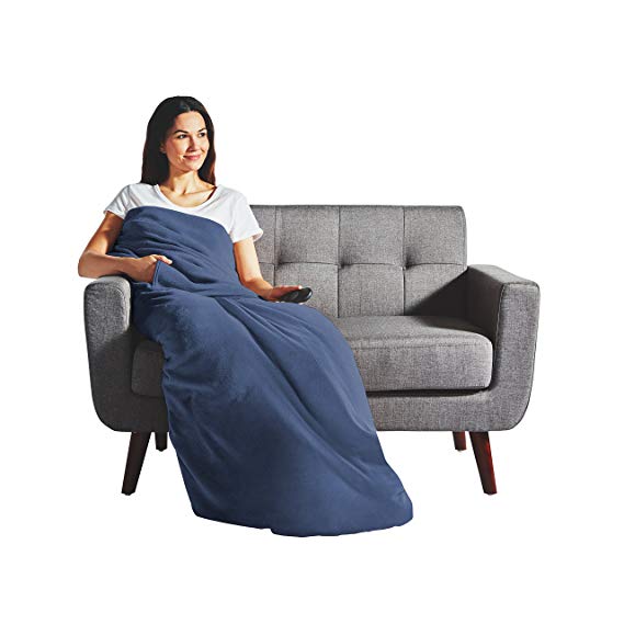 Sunbeam Deluxe Dual-Pocket Heated Throw, Newport Blue