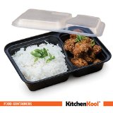 KitchenKool 10-Pack 2-Compartment Microwavable Food Container with Lid Divided Plate Bento Box Lunch Tray with Cover and Microwave Safe 30oz