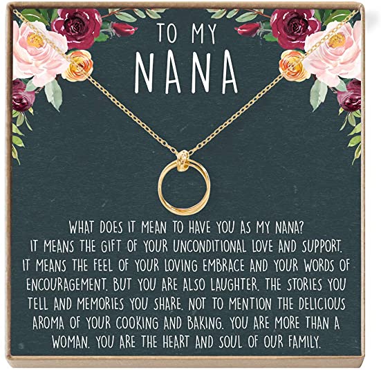 Dear Ava Nana Gift Necklace: Nana Jewelry, for Grandma, Mimi, 2 Linked Circles