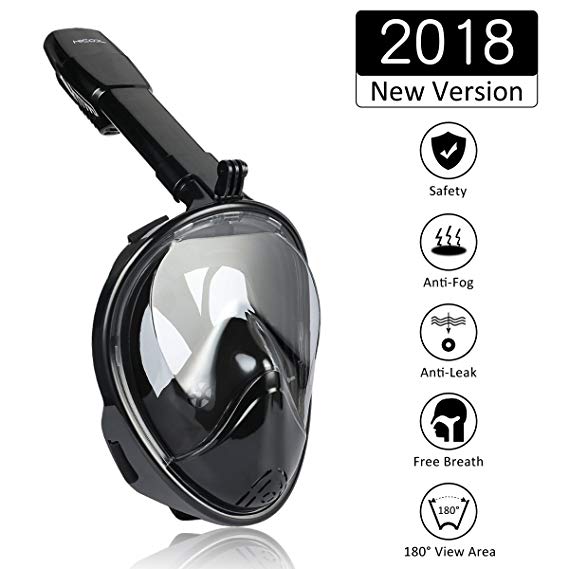 Snorkeling Mask for Adults, HiCool 180 Degree Larger Flat Viewing Snorkeling Diving Mask with Detachable GoPro Mount （Gopro Compatible） and Longer Ventilation Pipe for Anti Fog and Anti Leak