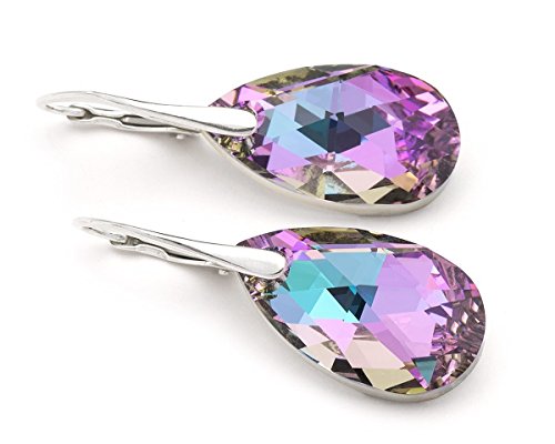 Vitrail Light pink Swarovski almond drop sterling silver 925 lever back bridal earrings