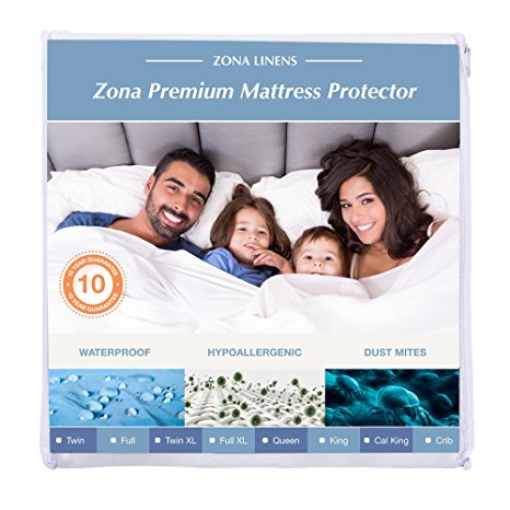 Zona Premium Waterproof Mattress Protector – Twin XL, 100% Cotton Terry Fitted Cover – 10y Warranty