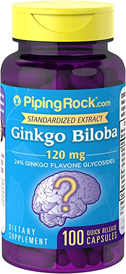 Piping Rock Ginkgo Biloba Extract Full Spectrum Nutrition 120 mg 100 Quick Release Capsules 24% Ginkgo Flavone Glycosides