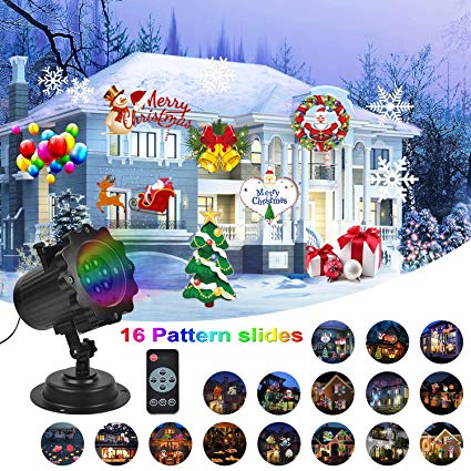Christmas Projector Light, KMASHI 16 Patterns Projector Light with Remote Control Timer Show Landscape Lamp, Waterproof Holiday LED Light for New Year Birthday Party Easter Day Halloween Decorations