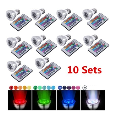 CO-Z 16-color Changing 3W E27 RGB LED Light Bulbs with Remote Control 100-240V AC for Holiday Christmas Party (3W * 10PCS)