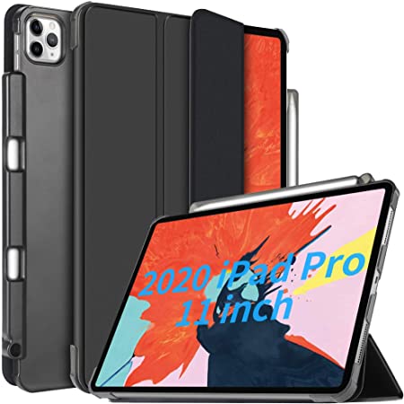 IVSO Case for New iPad Pro 11 Inch 2020 2nd Generation with Pencil Holder, Slim Hard Translucent Frosted Back Shell Protective Smart Cover Case - Auto Sleep/Wake   Convenient Magnetic Stand, Black
