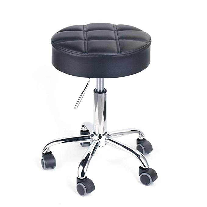 Leopard Round Rolling Stools, Adjustable Work Medical Stool with Wheels (Small, Black)