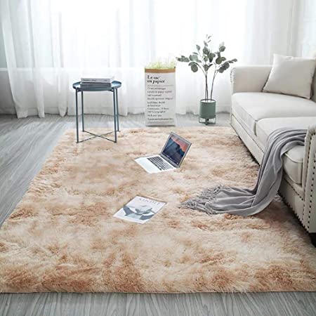 Shag Collection 6x9 ft Area Rug Soft Comfy Rug for Bedroom Living Room Fluffy Faux Fur Carpet for Kid Nursery Plush Shaggy Rug Fuzzy Decorative Floor Rugs Contemporary Luxury Large Accent Rug Khaki