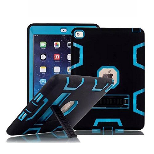 iPad Air 2 Case, TabPow [Hybrid Shockproof Case] Rugged Triple-Layer Shock-Resistant Drop Proof Defender Case Cover with KickStand [Full Warranty] For Apple iPad Air 2 with Retina Display / iPad 6, Blue