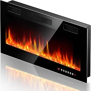 LEMBERI 30 inch Electric Fireplace Recessed and Wall Mounted,750/1500W Fireplace Heater and Linear Fireplace with Touch Screen Control Panel, Timer,Remote Control,Adjustable Flame Color and Speed