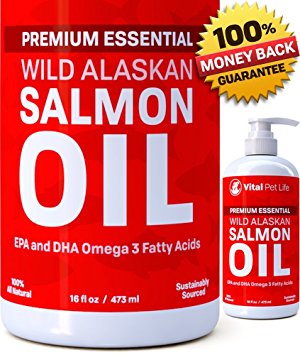 SALMON OIL FOR DOGS, CATS & HORSES, Fish Oil Omega 3 Food Supplement for Pets, Wild Alaskan 100% All Natural, Helps Dry Skin & Allergies, Promotes Healthy Coat & Joints, Helps Inflammation, 16 oz