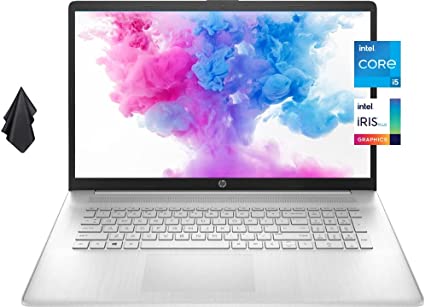 HP Laptop, 17" HD  Anti-Glare Screen, 11th Gen Intel Core i5-1135G7, Intel Iris Xe Graphics, Long Battery Life, Webcam, HDMI, Mics, Windows 11 Home, Silver, Microfiber Cloth (32GB RAM | 1TB SSD)