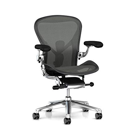 Herman Miller Aeron Task Chair: Tilt Limiter - PostureFit SL - Fully Adj Arm - Black Vinyl Armpad - Carpet Caster