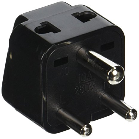 Orei P21-10-2PK 2 in 1 USA to India Adapter Plug (Type D) - 2-Pack, Black