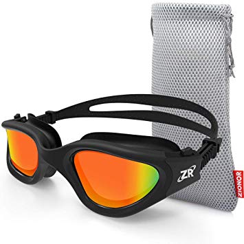 Zionor Swimming Goggles, G1 Polarized Swim Goggles with Mirror/Smoke Lens UV Protection Watertight Anti-Fog Adjustable Strap Comfort fit for Unisex Adult Men and Women, Teenagers