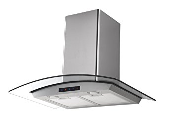 Kitchen Bath Collection HA75-LED Stainless Steel Wall-Mounted Kitchen Range Hood with Tempered Glass Canopy and Touch Screen Panel, 30"