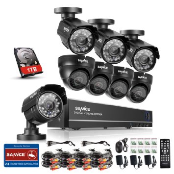 Sannce 8CH Full 960H Security DVR System & 1TB Hard Drive   8HD 800TVL IR-Cut Day/Night Vision CCTV Bullet Cameras