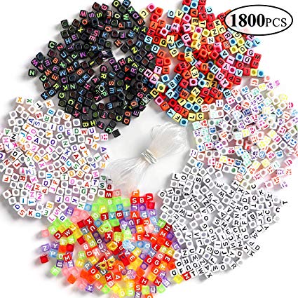 1800 Pieces A-Z Letter Beads, 6 Styles Sorted Alphabet Beads and Colorful Acrylic Letter Bead Kit, Vowel Letter Beads for Jewellery&Making Kids&Crafts&Name Bracelets