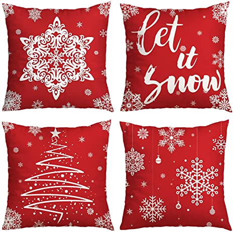 Christmas Pillow Covers Decorations Clearance,18'' x 18'' Set of 4 Christmas Decor Farmhouse Throw Pillow Covers for Home Indoor Outdoor Decoration,Xmas Tree Cushion Decorative Pillow Case for Sofa