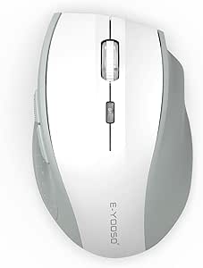 E-YOOSO Wireless Mouse, Computer Mouse 18 Months Battery Life Cordless Mouse, 5-Level 4800 DPI, 6 Button Ergo Wireless Mice, 2.4G Portable USB Wireless Mouse for Laptop, Mac, Chromebook (White Gray)
