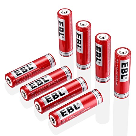 EBL 14500 Li-ion Rechargeable Batteries 3.7V 800mAh for LED Flashlight Torch, 8 Packs