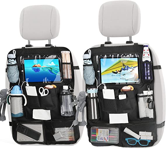 MoKo Backseat Car Organizer, Backseat Organizer for Kids Waterproof Kick Mats Back Seat Protector with 11" Touch Screen Tablet Holder, 8 Durable Storage Pockets, Updated Tissue Storage Pocket, 2 Pack