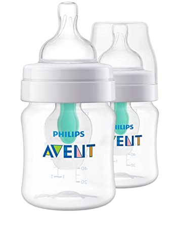 Philips AVENT Anti-Colic Baby Bottles with AirFree Vent, 4oz, 2pk, Clear, SCY701/92