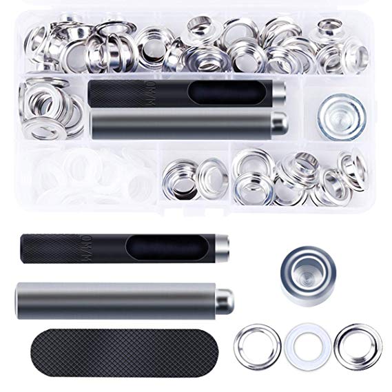 DianMan Grommet Kit 50 Sets 1/2 inch Brass Eyelets Washer Grommets with 3 Pieces Installation Tools for Repair Canvas Tarps Tents and Pool Coverings DIY Clothing Crafts Curtain (Silver)