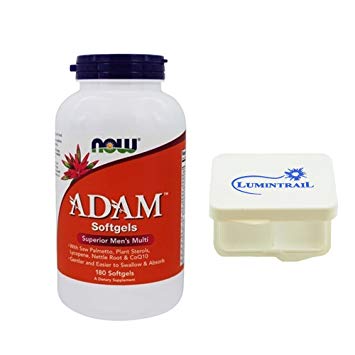 NOW Foods Adam Men's Superior Multiple Vitamins 180 Softgels Bundle with a Lumintrail Pill Case