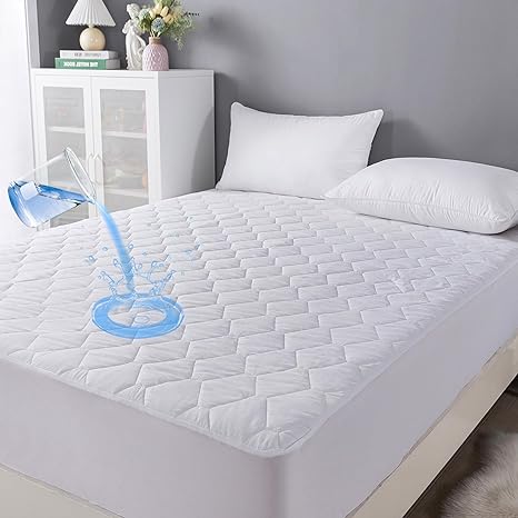 Cosybay Waterproof Mattress Pad Cover -Breathable Mattress Protector Pillow Top Quilted Fitted Sheet Down Alternative (8-21” Fitted Deep Pocket– White King Size)