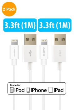 [Apple MFi Certified] HomeSpot Sync & Charge, 3.3ft (1m) Value Pack Lightning Cable 8 pin Lightning to USB Standard Charging Cord (2 Pack - White)