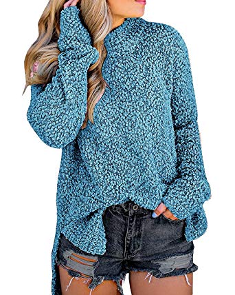 MEROKEETY Women's Long Sleeve Sherpa Fleece Knit Sweater Side Slit Pullover Outwears