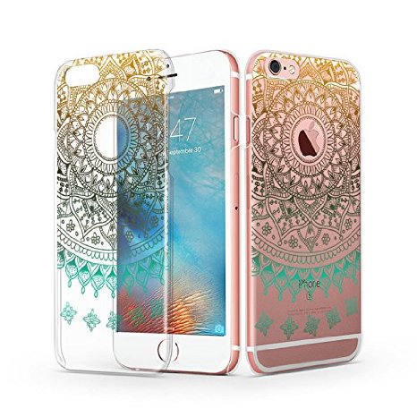 iPhone 6 Case, iPhone 6s Case, MOSNOVO Fashion Totem Henna Custom Printed Clear Plastic Case Cover for iPhone 6s [Ultra Thin] iPhone 6 4.7" Cellphone Case - Mint Mandala