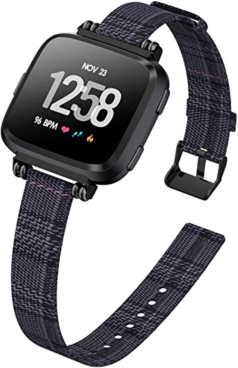 KIMILAR Woven Band Compatible with Fitbit Versa/Versa 2/Versa Lite Bands, Fabric Women Beaded Bracelet Slim Replacement Breathable Strap Accessories Wristband for Versa Smart Watch