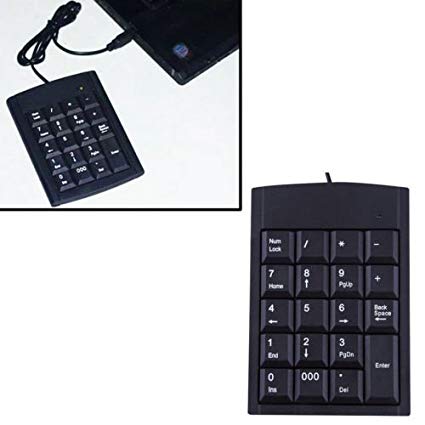 Alicenter(TM) New USB Wired Numeric Keyboard Keypad Adapter 19 Keys for Laptop PC Black