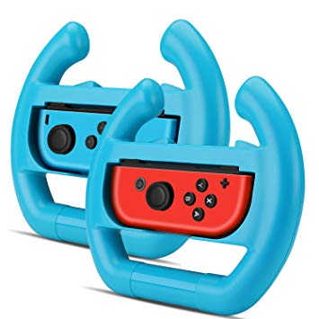 TNP Joy-Con Wheel Controller for Nintendo Switch (Set of 2) - Racing Steering Wheel Controller Accessory Grip Handle Kit Attachment (Blue) - Nintendo Switch
