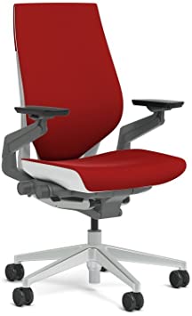 Steelcase Gesture Task Chair: Wrapped Back - Platinum Metallic Frame/Base/Seagull Accent - Adjustable Lumbar Support - Roll Control Hard Floor Casters