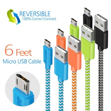 USB Cable 4 Packs 6Ft High Speed Micro USB Cord F-color8482 Long Reversible High Speed Quick Charge 20 A Male to Micro USB Cord for Android Samsung HTC Nokia Sony etc Orange Green Blue Black