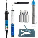 Full Set Vastar 60w 110v Soldering Iron Kit - Adjustable Temperature 5pcs Different Tips Desoldering Pump Stand anti-static Tweezers and Additional Solder Tube for Variously Repaired Usage