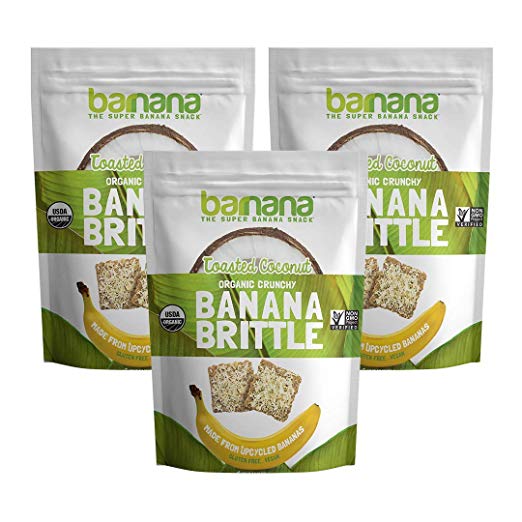 Barnana Organic Crunchy Banana Brittle - Toasted Coconut, 3.5 Ounce (3 Count) - Healthy Vegan Cookie Style Dessert Snack - Made with Sustainable, Eco Friendly Upcycled Bananas