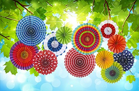 12 Paper Fan Set Mexican Fiesta/Wedding/Patriotic/Birthday/Baby Shower/Kids Party Supplies Favors Hanging Decoration