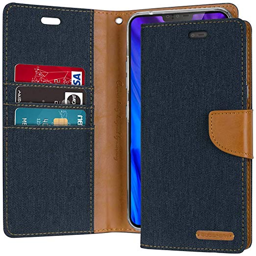 GOOSPERY LG V40 ThinQ Case, LG V40 Case [Drop Protection] Canvas Diary [Denim Material] Wallet Case [Card Slots] Stand Flip Cover [Magnetic Closure] for LG V40 ThinQ (Navy) LGV40-CAN-NVY