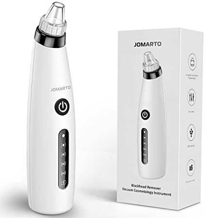 Blackhead Remover Vacuum, Electric Acne Comedone Extractor, JOMARTO Skin Pore Deep Cleansing Tool with LED, 5 Adjustable Suction Power, USB Rechargeable Pore Vacuum Cleaner for Face skin (white)