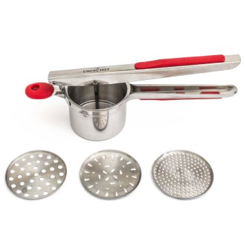 UberChef Potato Ricer Set with 3 Ricing Discs Fine Medium Coarse 9679 Premium Stainless Steel Baby Food Strainer Fruit Masher and Food Press with Ergonomic Comfort Grip